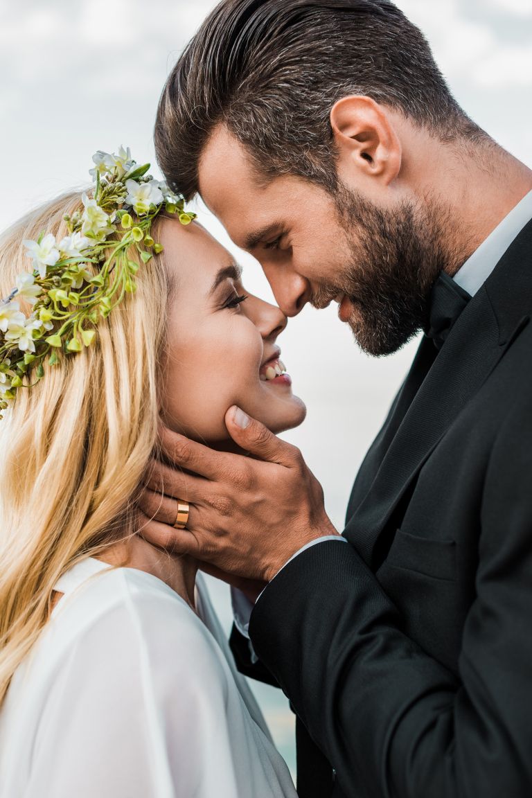 Bride and groom face-to-face